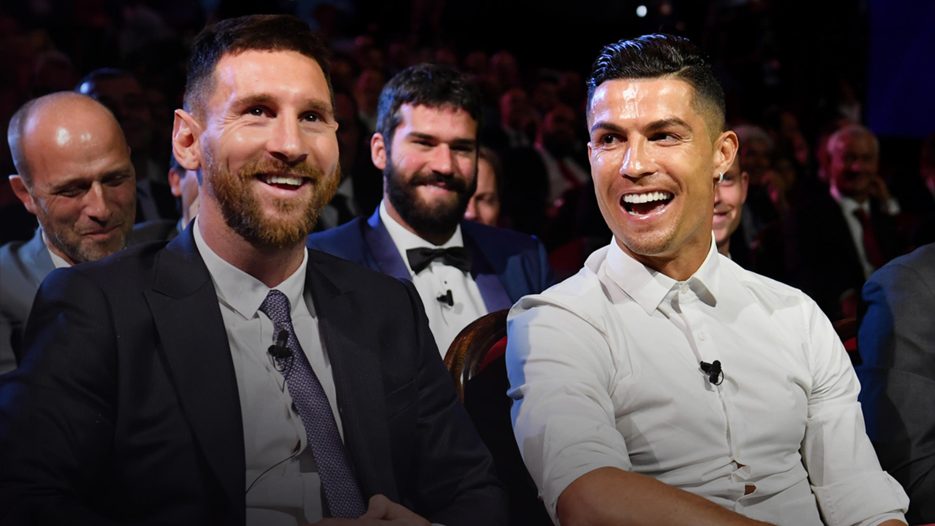 Christiano Ronaldo och Leo Messi i samband med ett Champions League event