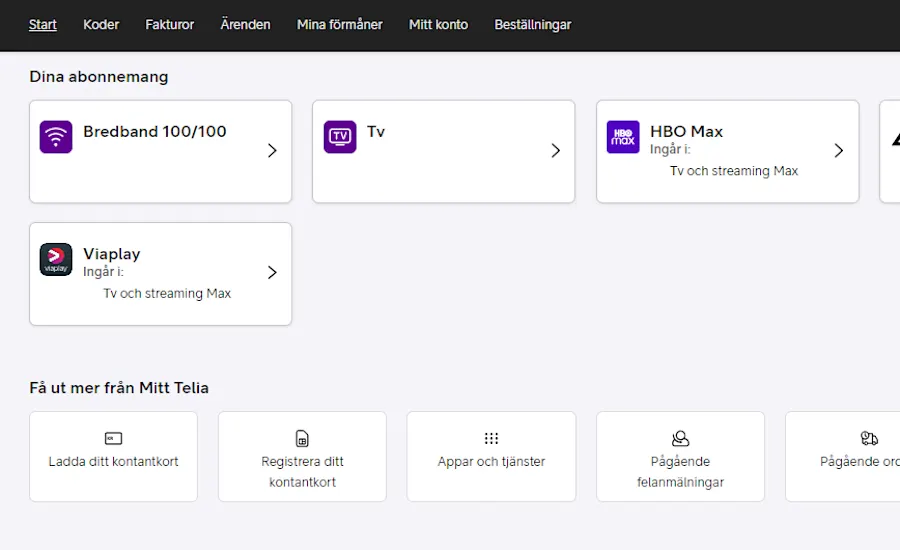 Översikt över dina abonnemang i Mitt Telia.