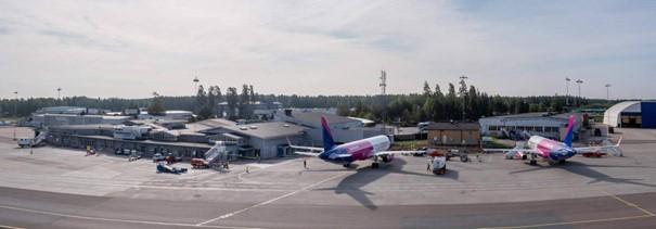 Parked aircraft at Stockholm Skavsta Airport