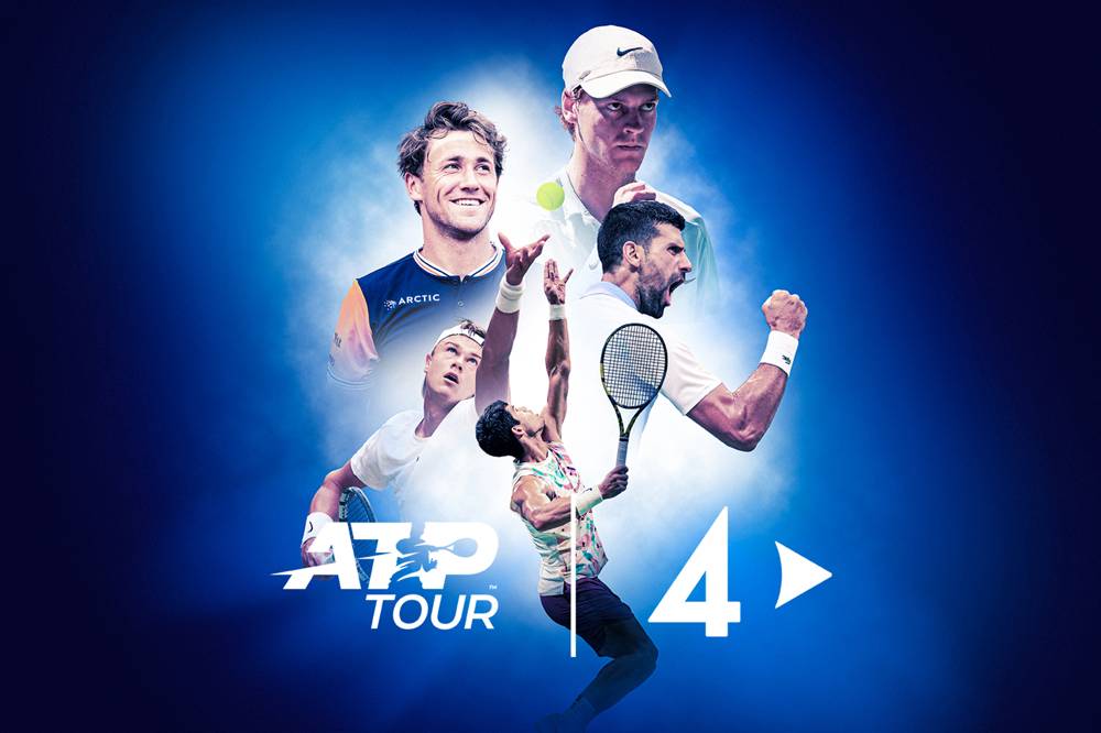 Collage med aktuella spelare i tennis ATP Tour 2024. Följ med i ATP Touren under 2024 på TV4 Play och TV4 Tennis där matcherna visas., TV4