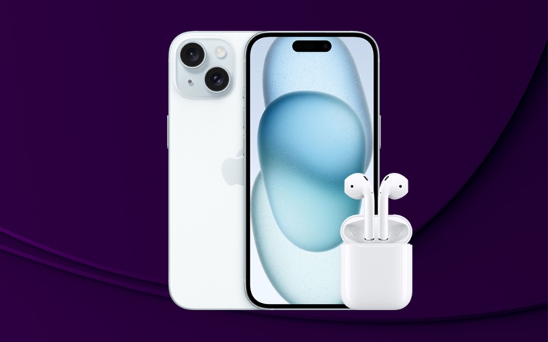 Apple iPhone 15 och hörlurarna AirPods