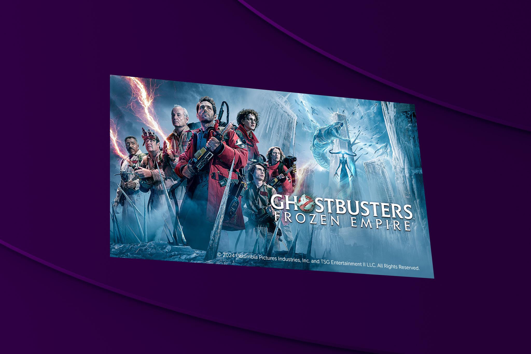 Här syns huvudpersonerna i Ghostbusters: Frozen Empire som du kan streama på Viaplay från och med den 27 november