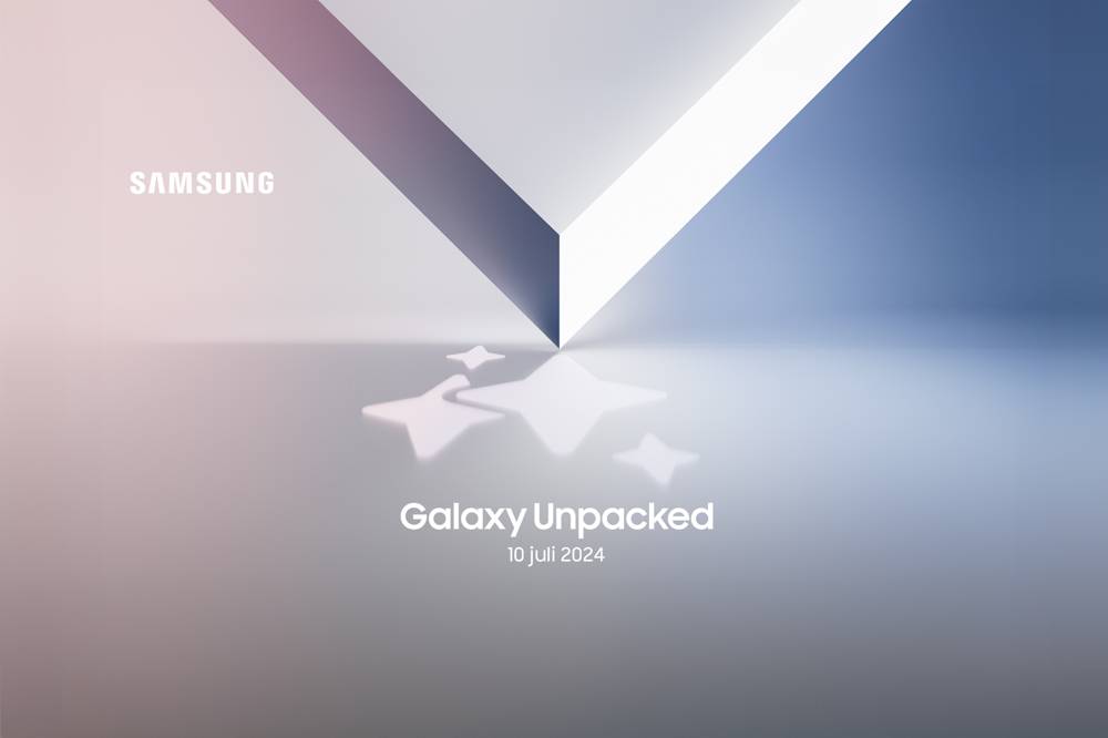 Teaser för nya Samsung Galaxy med texten "Galaxy Unpacked 10 juli 2024".