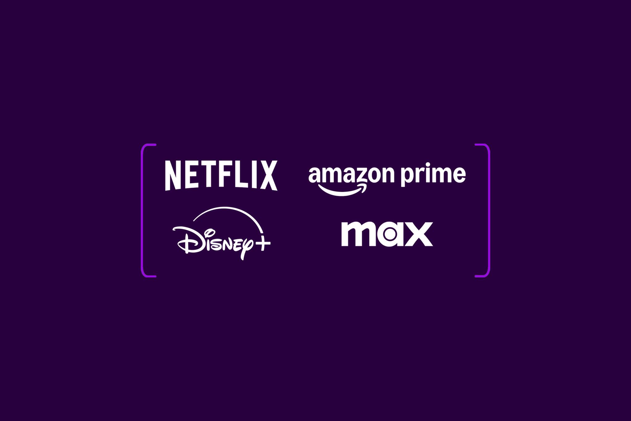 Bilden visar loggor från Netflix, Disney+, Amazon Prime och Max.